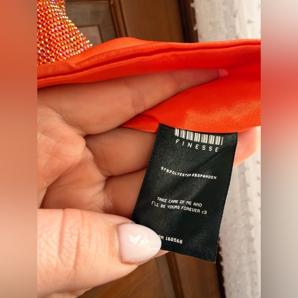 Finesse Alyah Orange Rhinestone Micro Mini Skirt - Picture 7 of 9